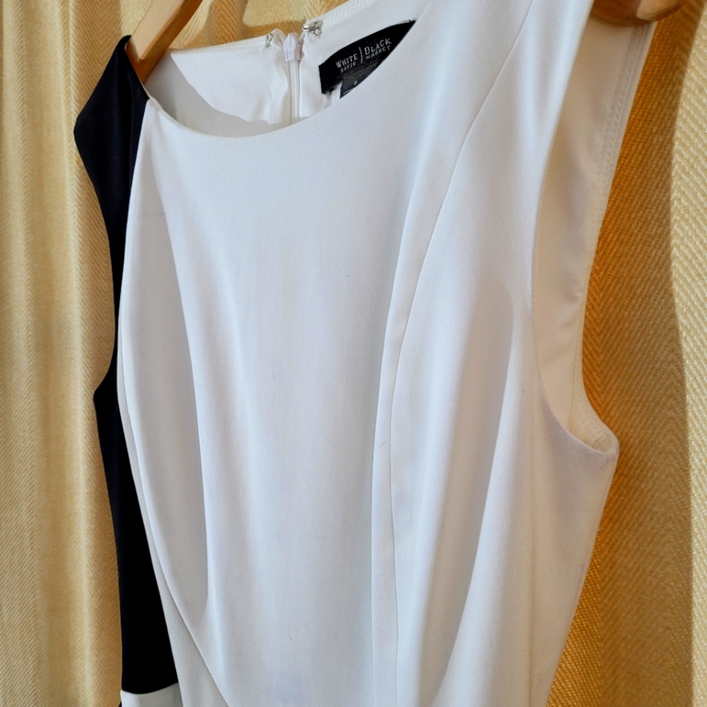 White House Black Market elegant white and black belted dress